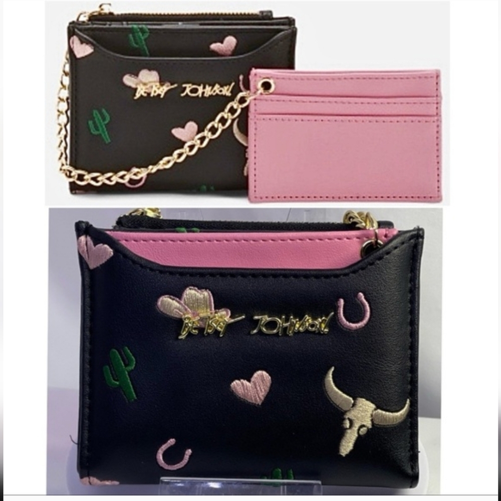 Betsey Johnson Black Western Snap Closure Wallet Catus Cowboy NWOT